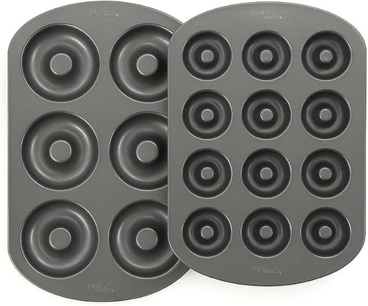 GEEOOLLAH Nonstick Donut Pan Set – 2-Piece Bakeware with 6-Cavity Mini and 12-Cavity Standard Molds, Durable Carbon Steel, Scratch-Resistant, Even Heating