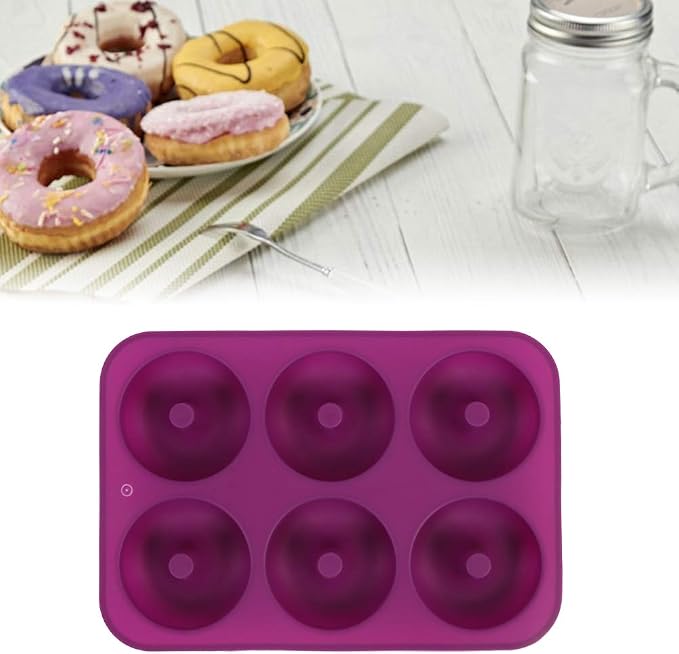 Rengue Silicone Donut Mold, Donut Pans for Bagels and Muffins, 6 Cavity Heat Tolerant Round Baking Pan for Home Bakers Silicone Mold, Non Stick Baking Tray Nan Kitchen (Purple)