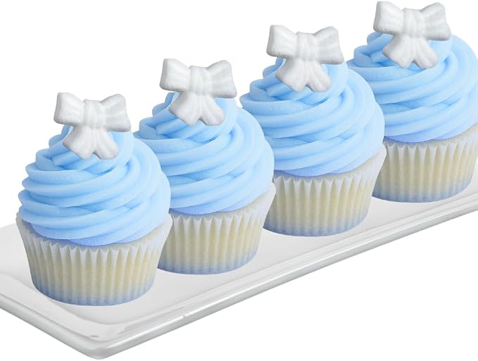 Ready to Use Sugar Decoration Toppers For Cake Cupcakes Cookies and More (White Bow)