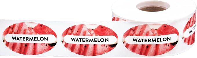 Watermelon Grocery Store Food Labels 1.25 x 2 Inch Oval Shape 500 Total Adhesive Stickers