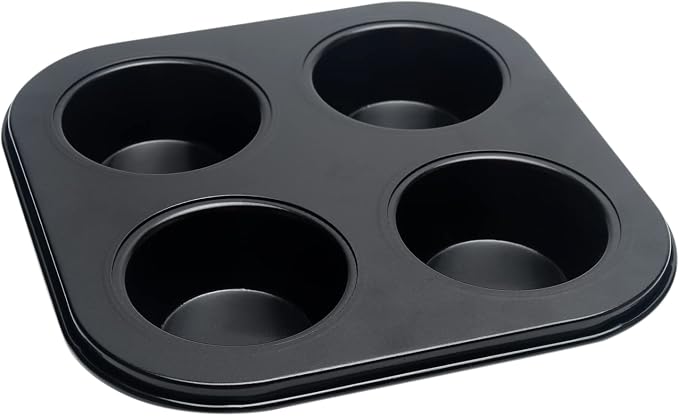 4 Cup Muffin Pan Mold, Non-stick Cupcake Baking Pan Mini Pie Pans, Carbon Steel Cake Mould Muffin Tray Standard Baking Mold Pan for Oven Baking(Black)