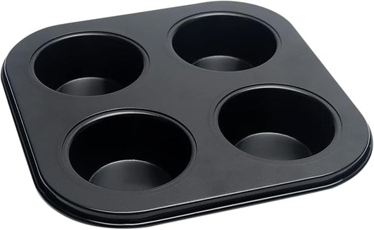 4 Cup Muffin Pan Mold, Non-stick Cupcake Baking Pan Mini Pie Pans, Carbon Steel Cake Mould Muffin Tray Standard Baking Mold Pan for Oven Baking(Black)