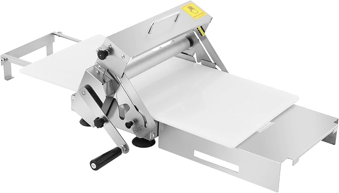DYRABREST Manual Dough Sheeter, Adjustable Thickness Pasta Machine with Stainless Steel, Commercial & Home Use for Croissant Pastry, Silver