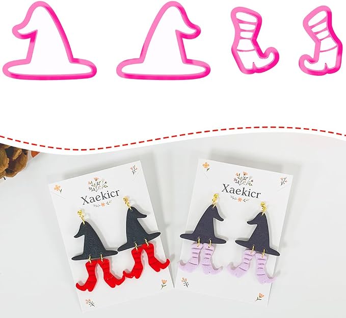 Xaekicr Halloween Witch Hat and Boots Polymer Clay Cutters – 2pcs Clay Earring Cutters for Halloween Jewelry Making – Clay Tools for Polymer Clay Molds