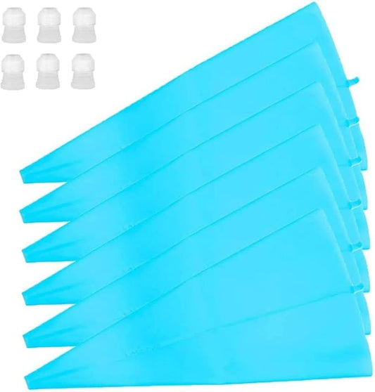 16 inch Silicone Pastry Bags 6-Pack Reusable Icing Piping Bags Cake Decorating Bags Baking Cookie Cake Decoration Bonus 6 Icing Couplers for Standard Tips