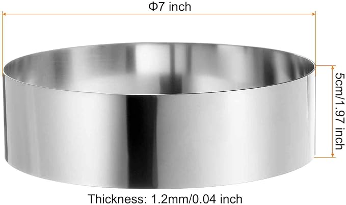 HARFINGTON 2PCS Round Cake Ring 7 x 2 Inch Seamless Stainless Steel Pastry Mousse Dessert Ring Mirror Coating for Baking Cooking Making Tool