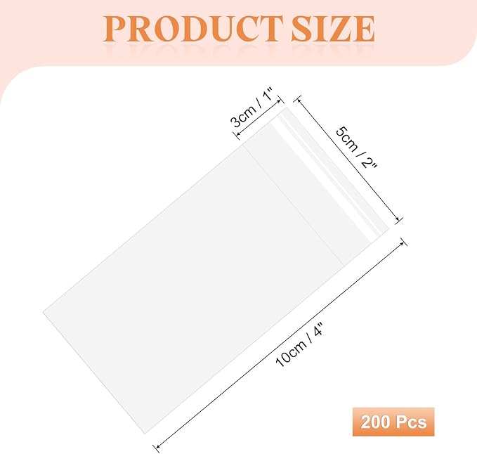 uxcell 200Pcs Self-Sealing Cello Bags, 2x4 Inch Long Clear Flap Resealable Poly Bags, OPP Adhesive Treat Bag 2 Mil for Bread Pretzel, Gift Packaging, Tableware, Necklaces Crafts