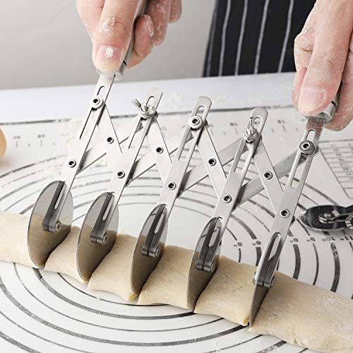 5 Wheel Pastry Cutter with Handle Stainless Steel Double cutter Adjustable Pizza Slicer Multi-Round Dough Cutter Roller (silver)