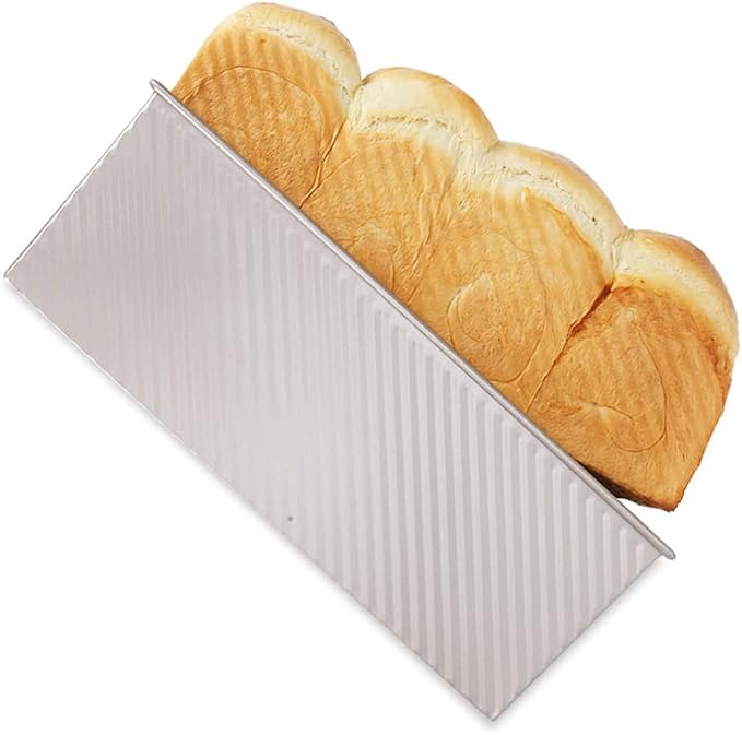 CANDeal Gold Corrugated Pullman Loaf Pan with Lid, Nonstick Commercial Bread Toast Mold for Baking, 2.2LB Durable Carbon Steel Baking Tins Set, Easy Release & Clean, Perfect for Home Bakery & Kitchen