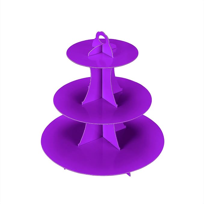 YLDW Cupcake Stand 2Pcs, 3-Tier Cupcake Stand Display, Cardboard Cup Cake Tower Stand, Disposable Dessert Stand for Birthday Tea Party Baby Shower Treat Decorations, Purple