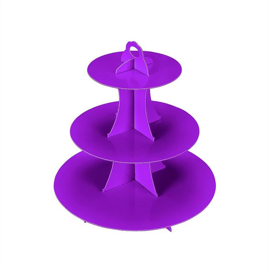 YLDW Cupcake Stand, 3-Tier Cupcake Stand Display, Cardboard Cup Cake Tower Stand, Disposable Dessert Stand for Birthday Tea Party Baby Shower Treat Decorations, Purple