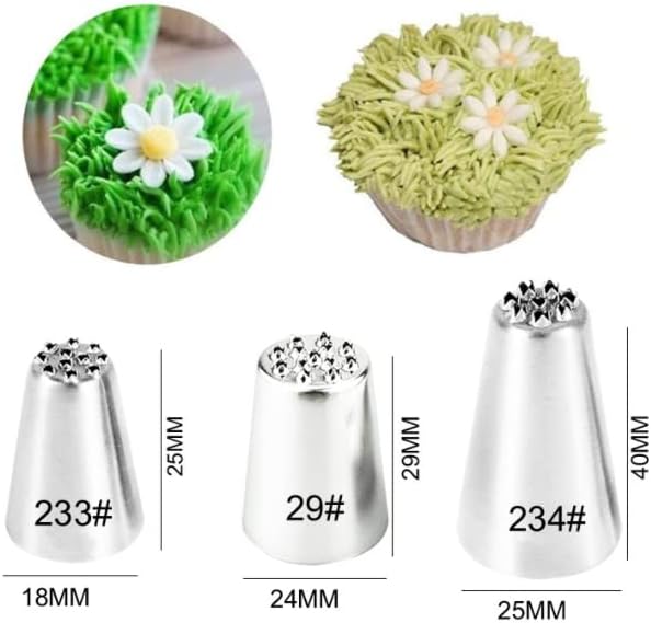 HLLMX 3 PCS Grass Cream Icing Piping Nozzles Tips Set Stainless Steel Pastry Tools Stainless Steel Russian Piping Tips DIY Decor BakingTool for Cake Cookies Decorating,Pastry Fondant