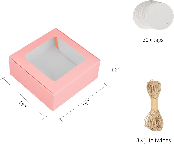 COTOPHER Soap Box, 30Pcs Small Soap Packaging Boxes 2.8x2.8x1.2 Inch Mini Kraft Boxes with Window Soap Boxes for Homemade Soap Candy Chocolate Bakery Cookies Soap Packaging