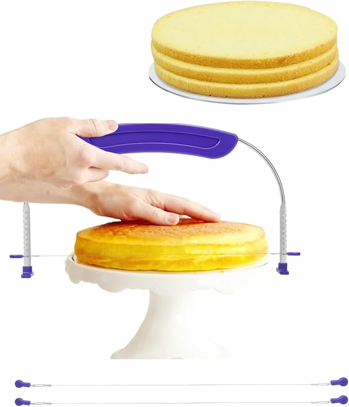 Purple Cake Cutter Slicer Leveler, Premium Food Grade Stainless Steel Cake Leveler & Slicer, Adjustable Cake Leveler for Leveling and Molding Professional Baking Tool with 2 Extra Wires
