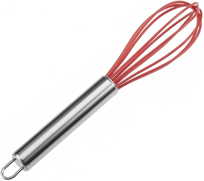 8.9 Inch Silicone Coated Whisk for Nonstick Cookware, Stainless Steel Wire Mixer for Eggs Sauces and Batters, Red Kitchen Utensil