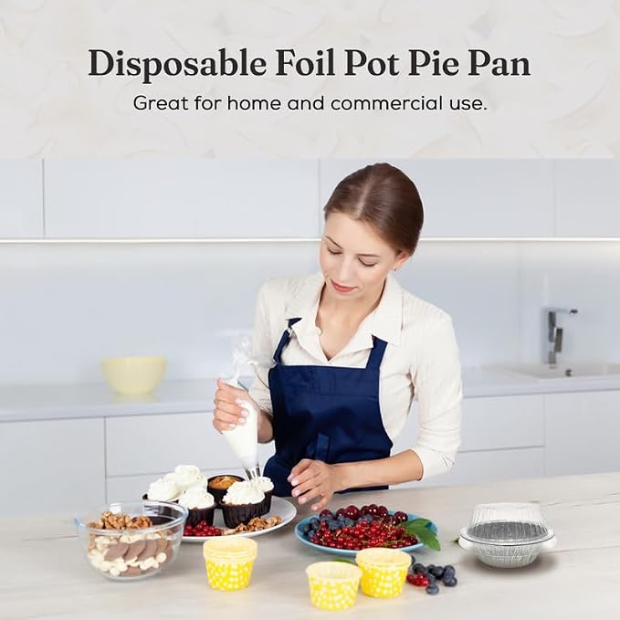 Durable Packaging Disposable 5 3/4" Aluminum Foil Extra Deep Meat Pot Pie Pan with Clear Snap on Lid - Round Oven Safe Baking Tins (Pack of 25)