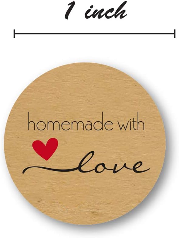 1" Round Natural Brown Kraft Homemade with Love Stickers / 500 Brown Kraft Labels Roll/Made in The USA