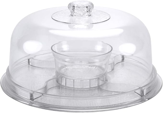 Cake Stand with Dome Cover, 6-in-1 Multi-Purpose Use, Cake Stand with Lid, Serving Platter, Punch Bowl, Desert Platter and More, BPA Free
