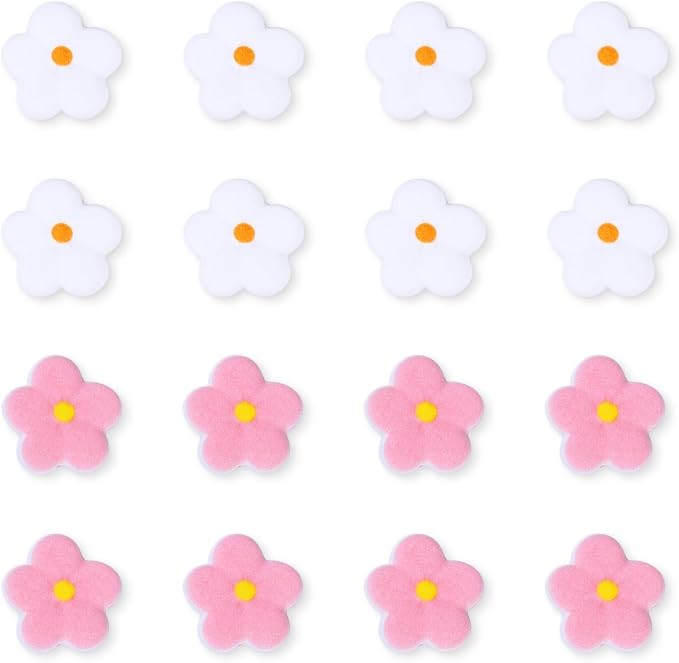 Royal Icing Blossoms 16 Pcs, Pink White Edible Flower Cake Decorations, Edible Flowers for Cupcakes, Cake Decorating, Cookies, Macarons, Cakesicles, and Ice Cream Topping (0.87 Inch)