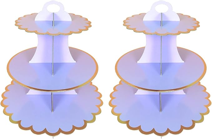 2 PACK Cardboard Cake Stand, 3 Tier Paper Dessert Round Cupcake Holder Tower Disposable Pastry Stand for Birthday, Afternoon Tea,Wedding Party Anniversary Christening Fruit Desserts Display…
