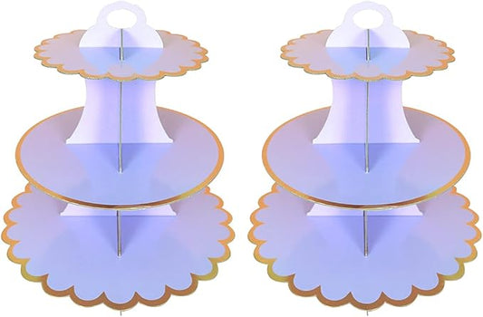 2 PACK Cardboard Cake Stand, 3 Tier Paper Dessert Round Cupcake Holder Tower Disposable Pastry Stand for Birthday, Afternoon Tea,Wedding Party Anniversary Christening Fruit Desserts Display…
