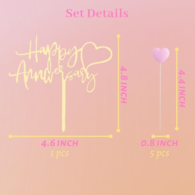 Happy Anniversary Cake Topper Happy Anniversary Cake Decorations for Party Decorations (pink heart)