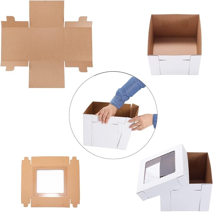 Tall Cake Boxes for Tier Cakes,12x12x8 Inch [12Pack ] Thick Sturdy Bakery Box with Window,White Cake Carrier, Disposable Cake Containers,Birthday Cake Boxes