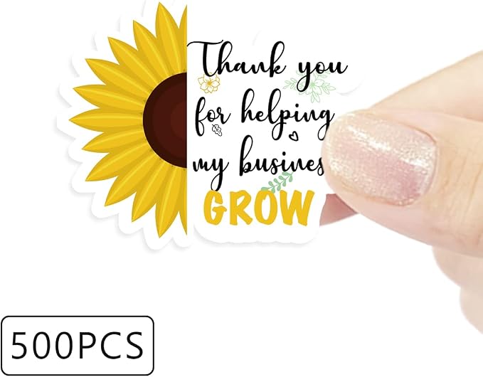 Wailozco Sunflower Thank You Stickers,Thank You for Helping My Business Grow Sticker for Small Business Handmade Shop Online Retailers Envelopes Mail 500 Labels Per Roll