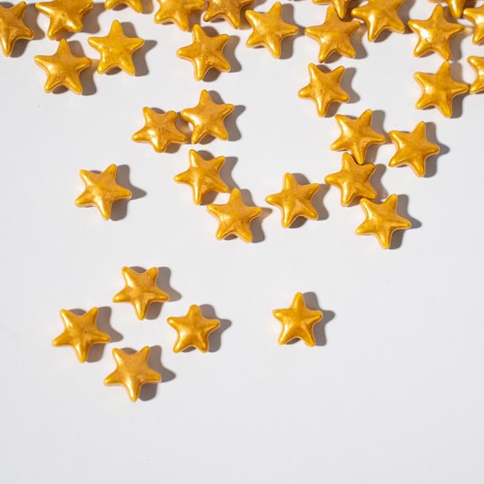 NIPEOR Chrismas Gold Star Sprinkles 4.6oz/130g,Edible Pearls Sugar for Cake Cupcake Decorations Edible Candy Cake Topper for Cake Decorating (Golden Large Star)
