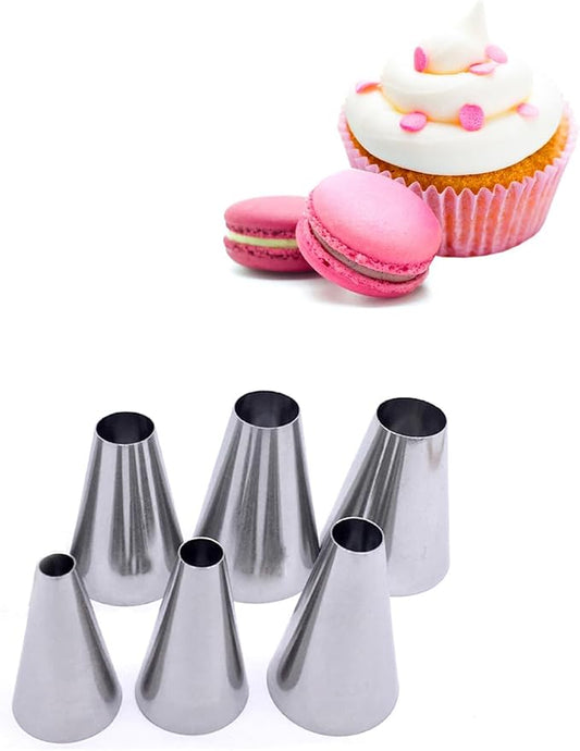 Large Round Piping Tip Set 6 Pcs,#12 1A 2A 3A R16L R18L Round Tip for Macarons,Professional Baking Supplies for Cake Cookies Decorating