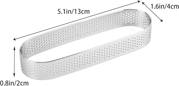 Oval Tart Ring 304 Stainless Steel 6pcs Thickened Perforated Pastry Cake Ring Mold for Baking Nonstick Fruit Tarte Crust Tools - 5 inch (13cm)
