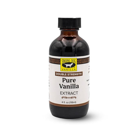 Singing Dog Vanilla Organic Double Strength Pure Vanilla Extract, 4 oz - 2x Vanilla Beans, USDA Organic - Ice Cream, Baking - Non-GMO, Allergen-Free