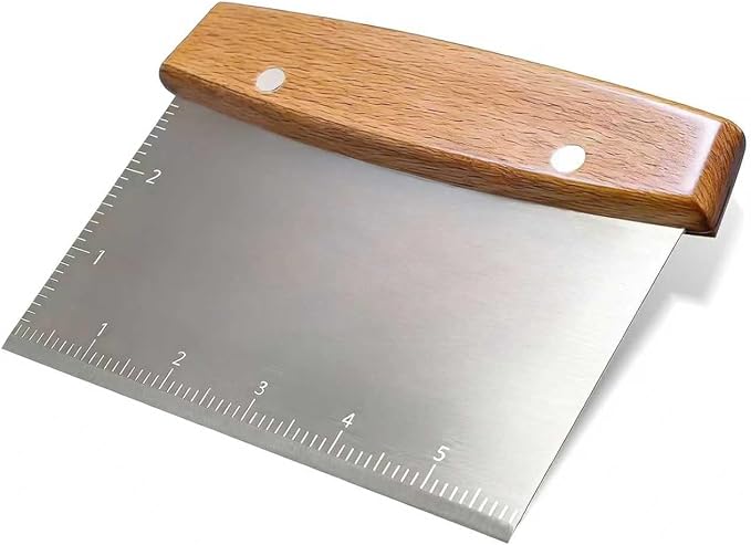 Professional Dough Cutter & Bench Scraper - Ultimate Dough Scraper Tool with Stainless Steel Blade & Wood Handle