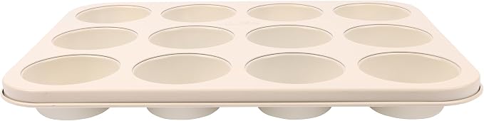 David Burke 12-Cup Muffin Pan, Carbon Steel, PFTE & PFOA Free, Oven Safe, Diamond Textured Surface – Cream