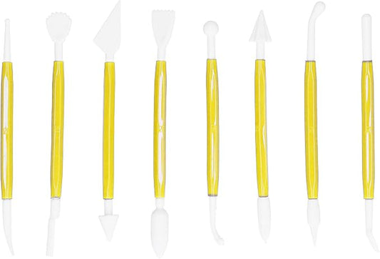 8PCS Carving Knife Baking Craft Tool Fondant Sculpting Tool Plastic Cake Decorating Pens Cake Decorating Kit Cutting Blade Pick Tool Cake Pastry Carving Cutter for Bakery (Yellow OPP bag)