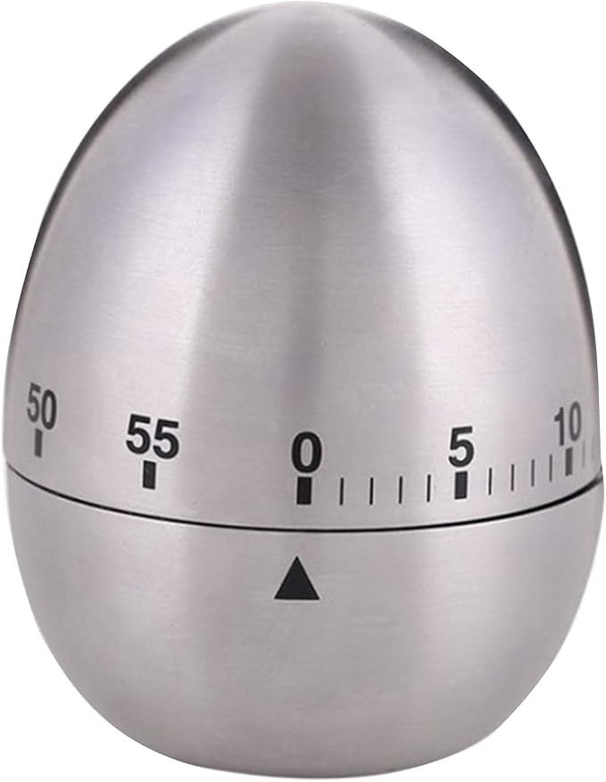 60 Minute Mechanical Kitchen Timer, Stainless Steel Egg Timer, Wind-Up Countdown 0-60 Min, No Batteries Needed, Silver, 2.36 x 2.95 in, for Cooking Baking Study