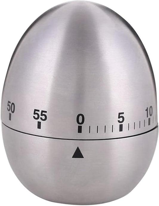 60 Minute Mechanical Kitchen Timer, Stainless Steel Egg Timer, Wind-Up Countdown 0-60 Min, No Batteries Needed, Silver, 2.36 x 2.95 in, for Cooking Baking Study