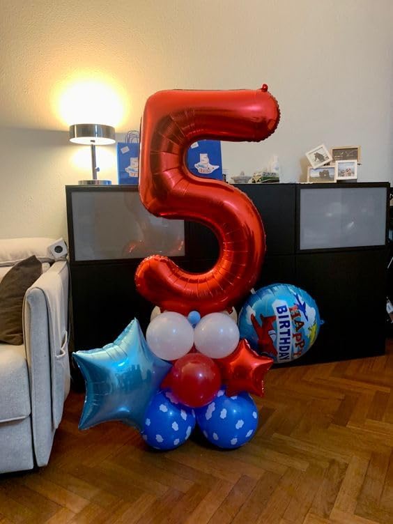 Red Number 5 Balloon 40 Inch, 5th Birthday Party Decorations for Children, Giant 5 Foil Balloon for Party Supplies