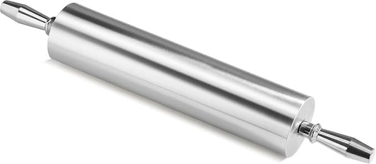 New Star Foodservice 15 Inch Aluminum Rolling Pin, Extra Heavy Duty Commercial Dough Roller with Rotating Barrel and Handles, Silver