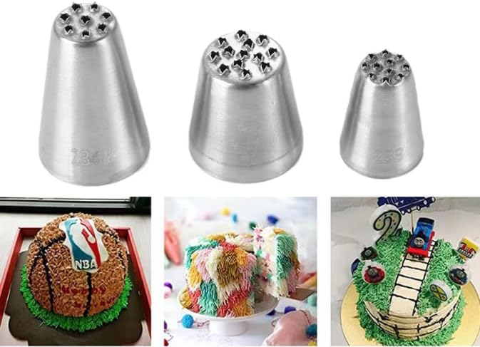 HLLMX 3 PCS Grass Cream Icing Piping Nozzles Tips Set Stainless Steel Pastry Tools Stainless Steel Russian Piping Tips DIY Decor BakingTool for Cake Cookies Decorating,Pastry Fondant