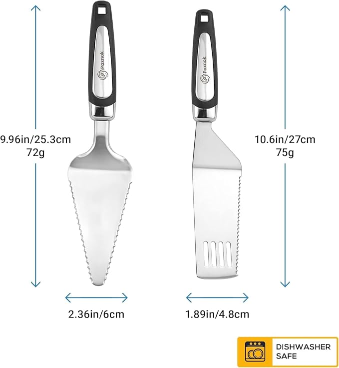 Pie Server Spatula and Cake Cutter Slicer, Stainless Steel Set - Kitchen Essentials for Cutting & Serving Desserts, Brownies, Lasagna (Black, 10 inches)
