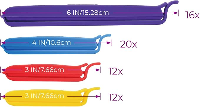 Keenpioneer Decorating/Icing Bag Sealing Clips, 60 Pack, Multipurpose for Food and Snack Storage, 3inch, 4inch and 6inch long | Assorment of Small 24, Medium 20 and Large 16, Food Snack Storage