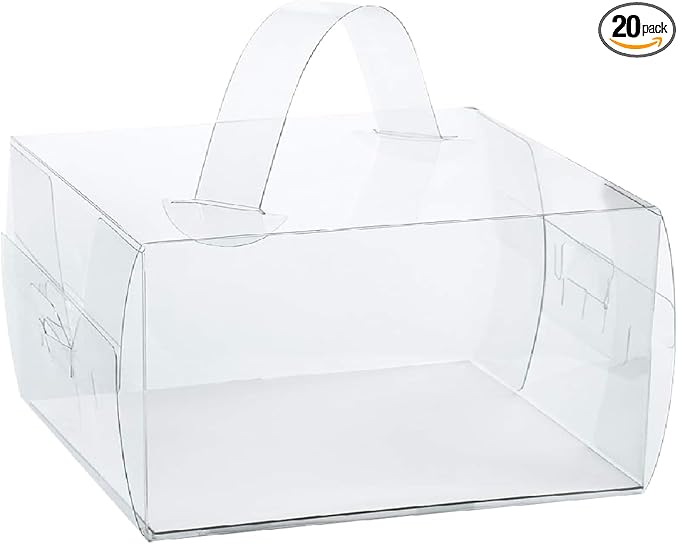 7x7x4Inch Clear Cake Boxes (20 Pack) - Transparent Bakery Boxes with Handles for Cupcakes, Donuts, Chocolates & Party Treats - Perfect for Weddings, Birthdays, Baby Showers & Gift Packaging