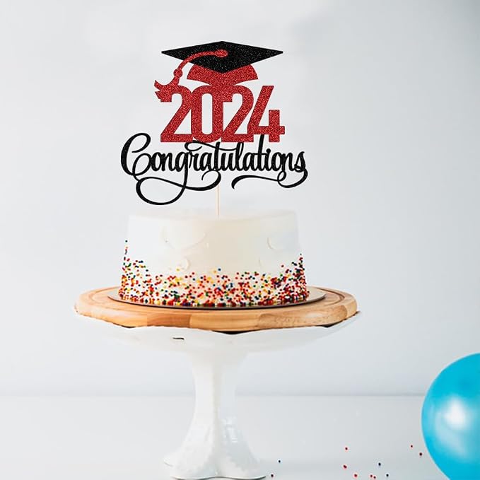 Black red Glitter 2026 Congratulations Graduation Cake Topper,Congrats Grad Cake Decor - 2026 High School/College/Senior Graduation Party Decorations Supplies