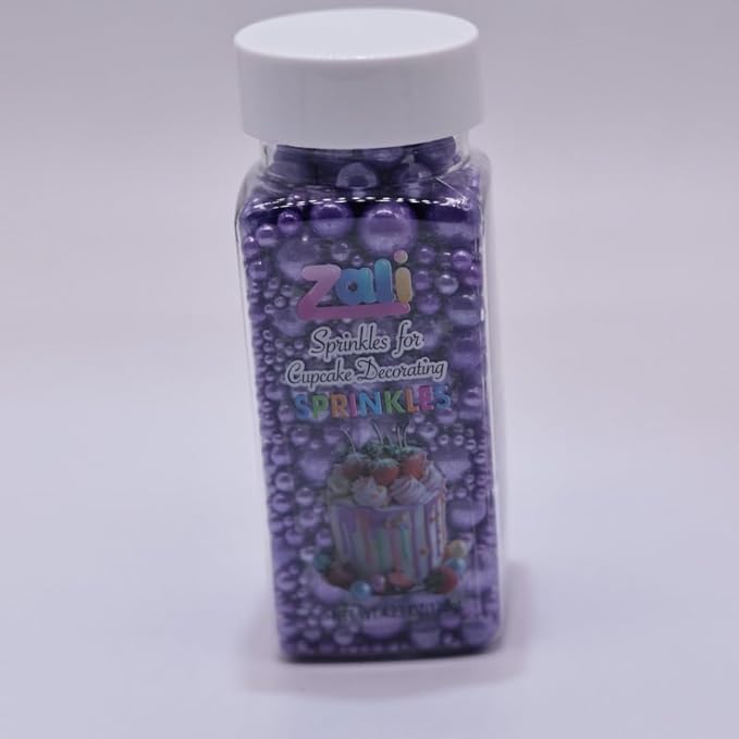Edible Pearl Sprinkles for Cake Decorating – 26 Colors Mixed Size Sugar Pearls for Cakes, Cupcakes, Cookies, Donuts & Ice Cream | Gluten Free, Food Grade Wedding Valentin's Day And other festival cakes are used for deconration | By Zali(Violet Purple)