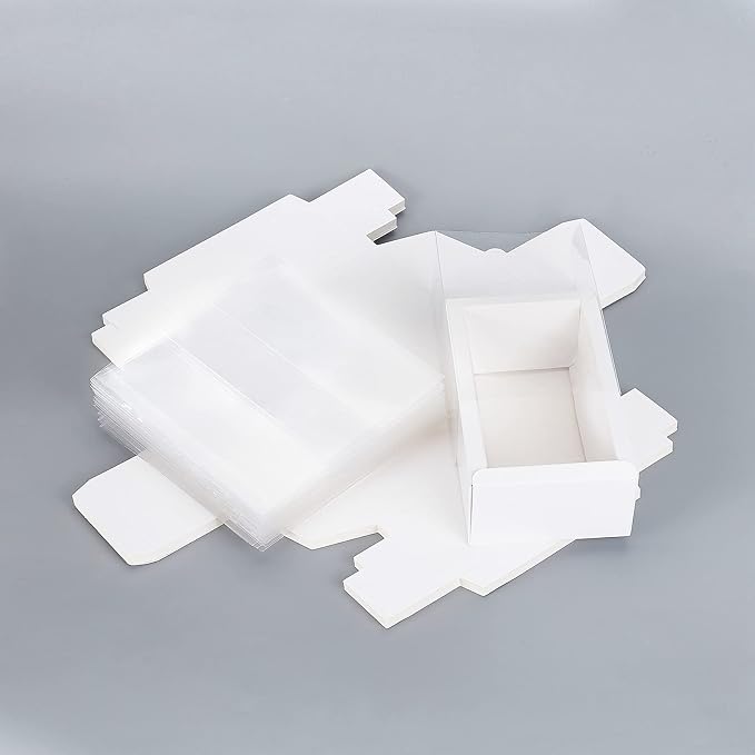 BENECREAT 12 Pack 7x5x1.5 Inch White Rectangle Drawer Kraft Boxes with PVC Plastic Window for Party Favor Treats, Candy and Jewelry Crafts