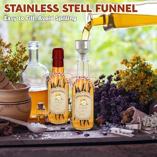 16 Pack Glass Vanilla Extract Bottles 5 oz with Lids, Vanilla Extract Labels, Shrink Band and Funnel, Glass Jar Vanilla Bottles for Syrup, Jars for Vanilla Extract