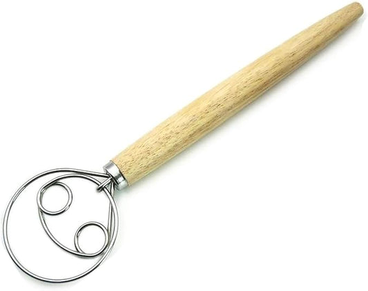 Flour Mixer, 13.1 Inch Length Stainlss Steel with Wood Handle for Dough Mixer Butter Cutter Baking (1)