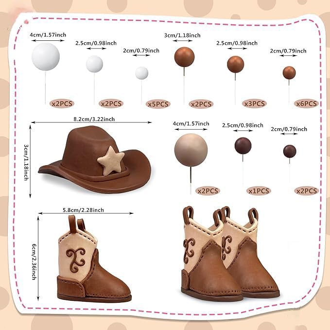 28PCS Cowboy Cake Decorations Hat and Boot Cake Toppers Western Cowboy Birthday Baby Shower for Western Theme Party Favors Supplies