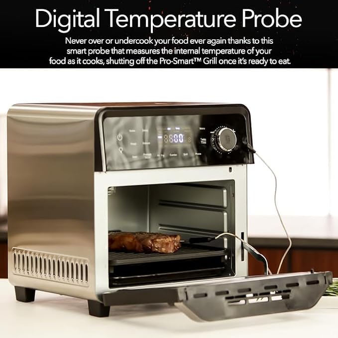 Nuwave Smart Air Fryer Oven with POWERPORT™ Plug-In Grill for Dual-Zone Efficient Cook, 100 in 1 Advanced Convection Toaster Oven Countertop w/Insulated 2-Glass Door, 450°F Preheat, Stainless Steel